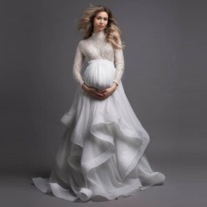 High Neck Long Sleeves Fluffy  Materntiy Gowns