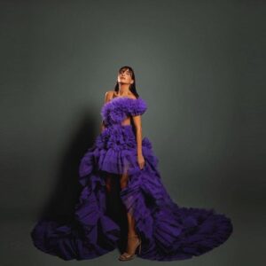 Extra Puffy Strapless Tiered Ruffles Pleated Hi Low Party Dress