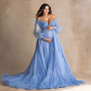 Fluffy Blue Ruffle Tulle Maternity Dress