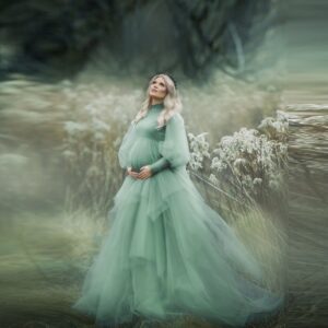 High Neck Long  Pregnant Women Gowns