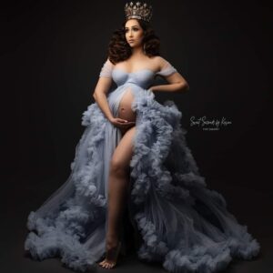 Front Split Tulle Maternity Gowns