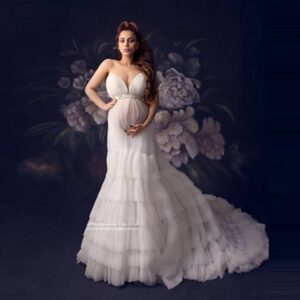 Elegant Tiered Ruffles Mesh Maternity Dress