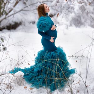 High Neck  Tulle Tiered Ruffles Babyshower Gowns