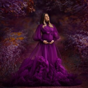 High Neck Tulle A Line Pregancy Dresses