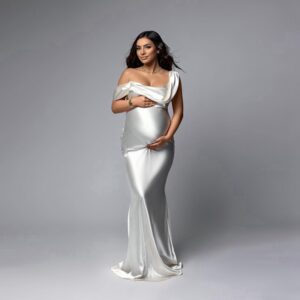 Elegant White Satin Mermaid Pregnancy Dresses