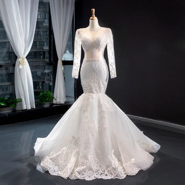2 Pieces Appliques Lace Long Sleeve Mermaid Wedding Dress - Image 3