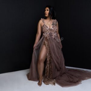 Glitter Lace Appliques Ruffles Tulle Maternity Gowns