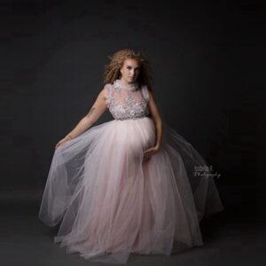 High Neck Sleeveless Long Tulle Maternity Dress