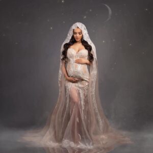 Glitter Sliver Lace Appliques Maternity Dress