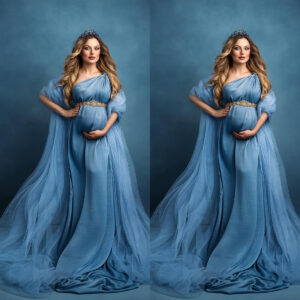Fluffy One Shoulder Maternity Gown