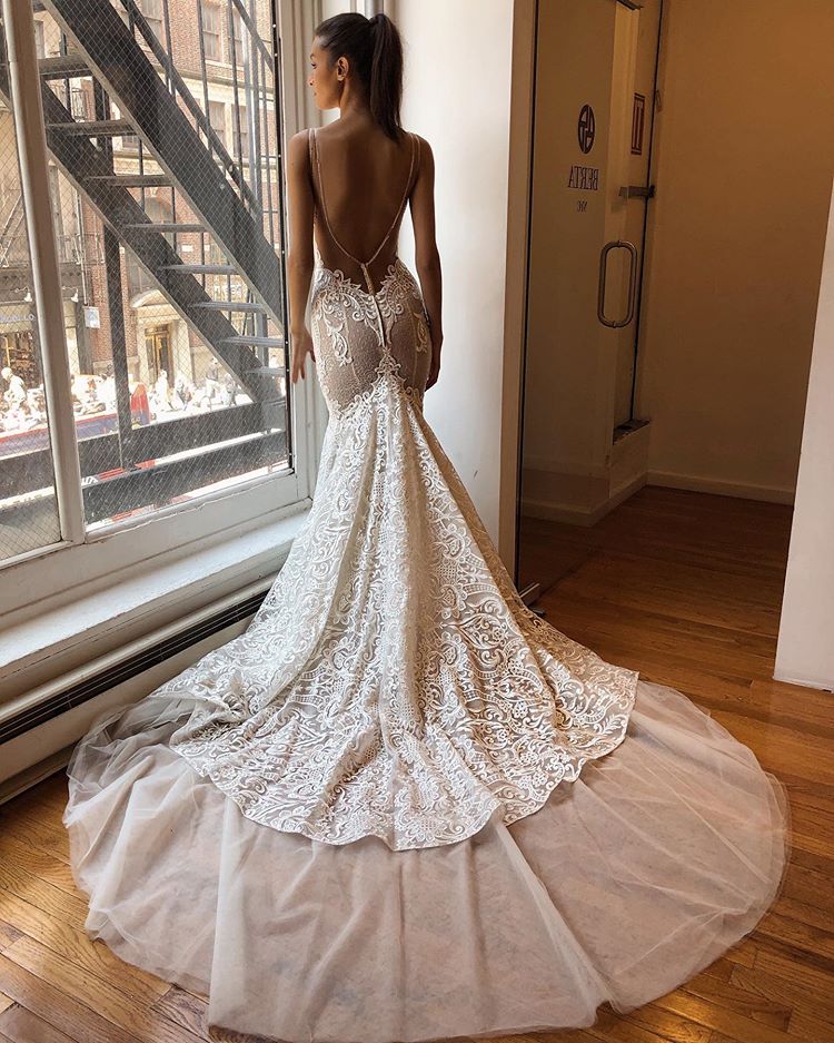 Berta Sexy Backless Mermaid Wedding Dresses Spaghetti Straps Beach Lace Bridal Gowns Plus Size Vestido De Novia