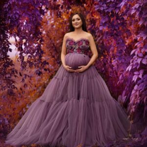 Lavender Embroidered Sweetheart Maternity  Dress