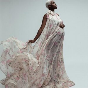 High Collar Sleeveless Chiffon Strapless Maternity Dress
